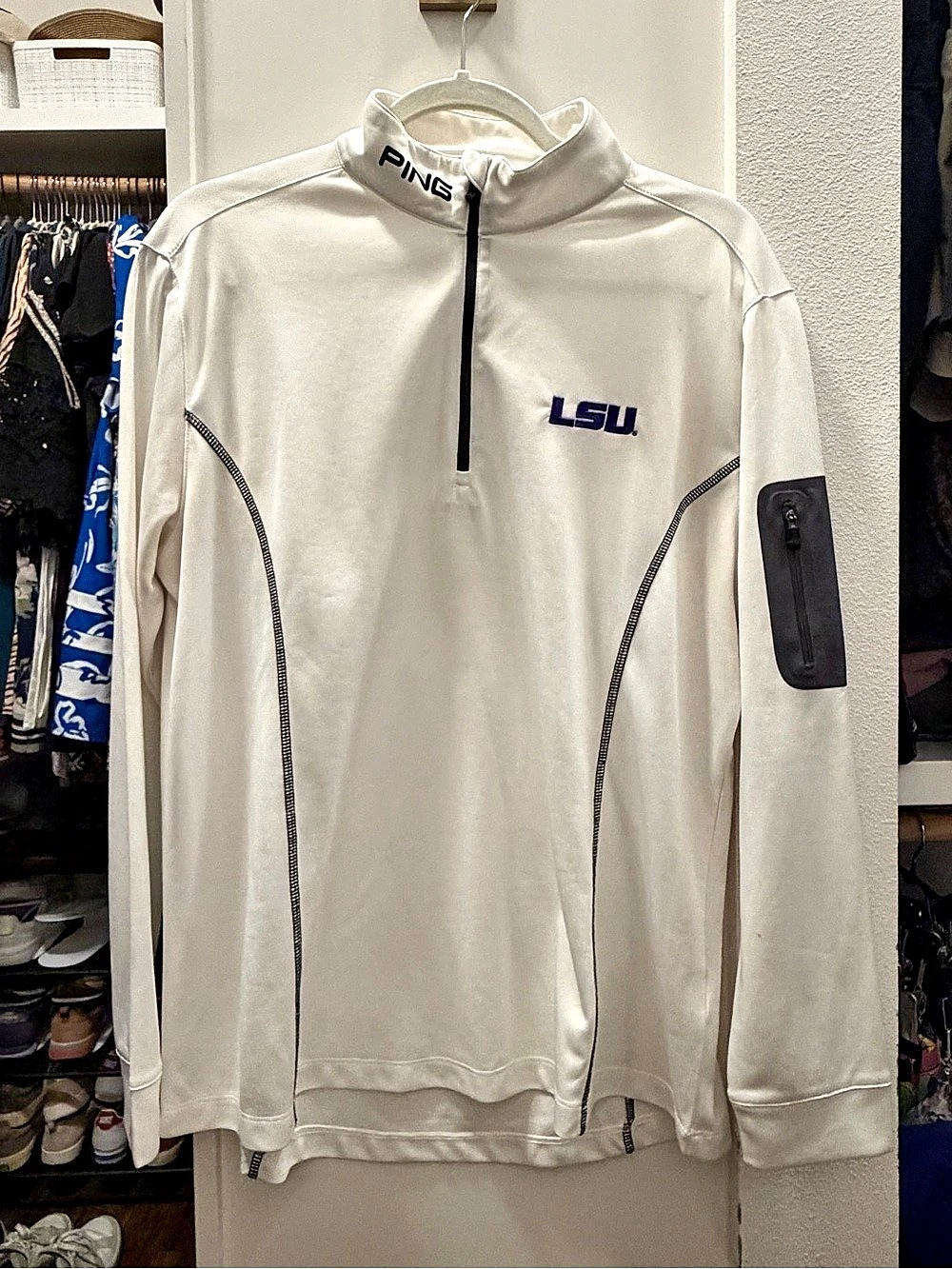 PING Performance LSU Tigers Golf Quarter Zip Pullover White XL
